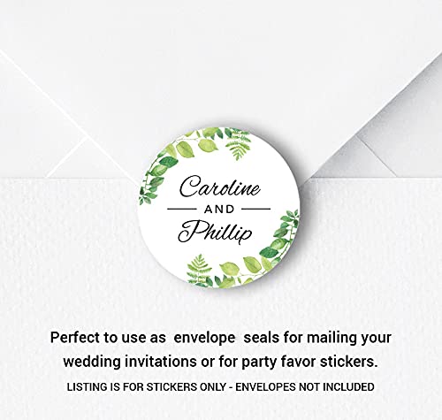 Elegant Greenery Wedding Stickers with Calligraphy - Custom Name Labels for Woodland Weddings, Favors & Invitations - Perfect for DIY Wedding Decor, Gift Wrapping & Table Place Cards