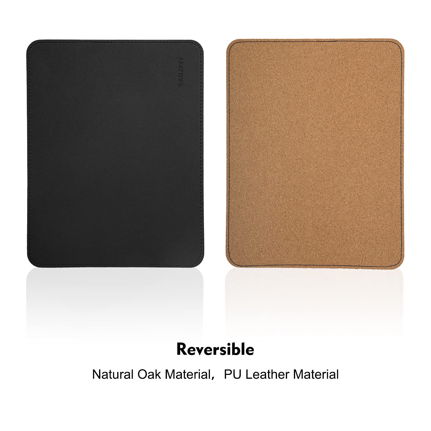 Premium Leather & Wood Double-Sided Mouse Pad with Stitched Edges - Non-Slip Desk Mat with Built-in Coaster for Laptop, PC, Office & Home Use (8x11 Inches, Black) - Ideal for Workstations, Gaming Setups & Home Offices