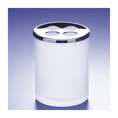 Frosted Crystal Glass Toothbrush Holder with Rounded Edges - Stylish Bathroom Organizer for Countertop or Vanity Decor