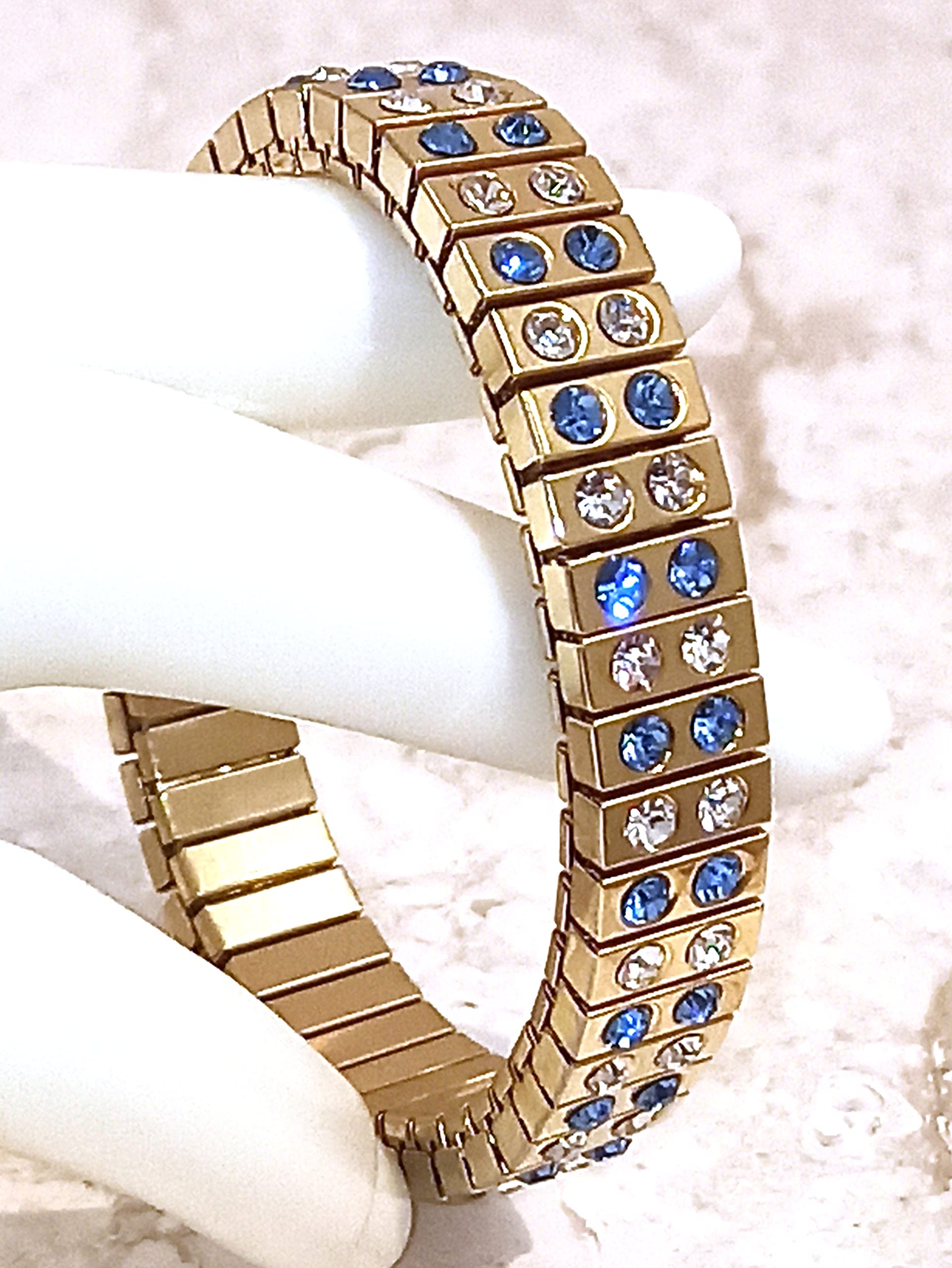 Luxury 24K Gold Handmade Austrian Crystal Sapphire Bracelet – Designer Jewelry for Women, Birthday, Anniversary & Graduation Gifts – Perfect for Daughter, Her Special Day & Elegant Occasions