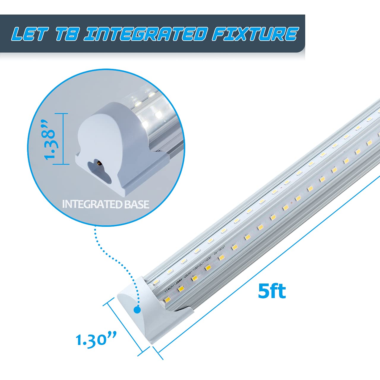 6 Pack T8 LED 5FT 48W Integrated V-Shaped Linkable LED Tube Lights - 6000K Daylight White for Coolers, Freezers, Garages & Commercial Spaces - Energy Efficient Shop Lighting with On/Off Switch & Clear Cover (Ideal for Supermarkets, Grocery Stores & Warehouse Lighting)