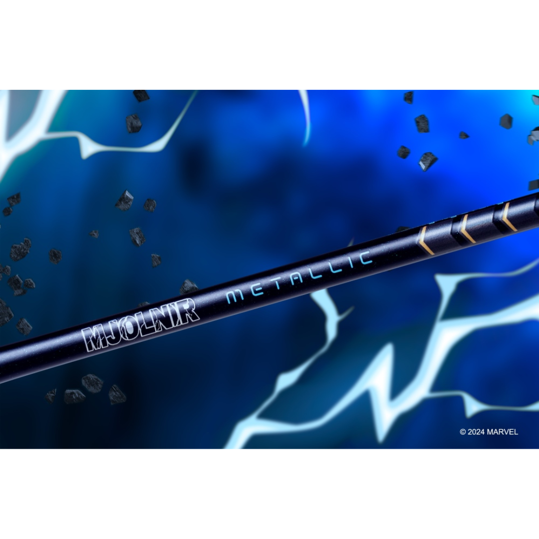 Victor X Marvel Mjolnir Metallic Limited Edition Badminton Racket - Premium Lightweight Carbon Fiber Shuttlecock Racket for Professional & Recreational Players - Perfect for Tournaments, Training & Backyard Games