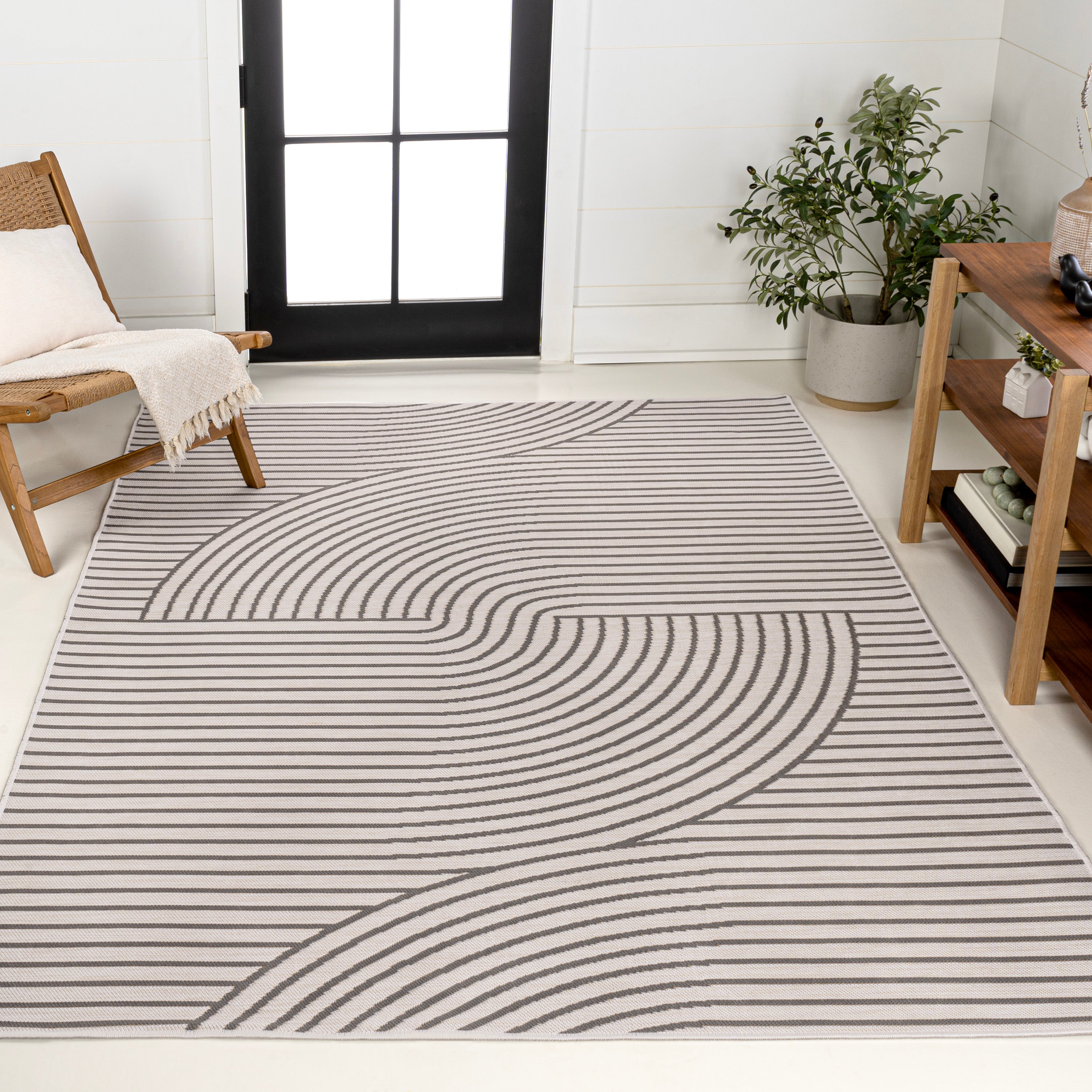 Arielle Mid Century Modern Curve Stripe Reversible Washable Rug - Indoor/Outdoor Use for Living Room, Bedroom, Patio & Deck Decor