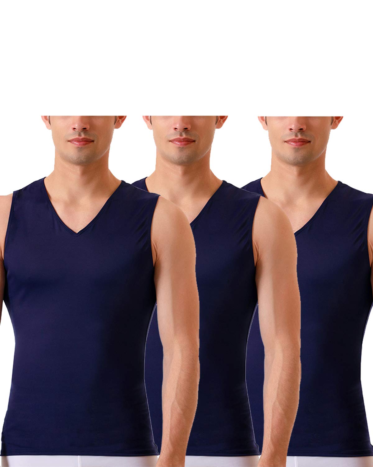 Insta Slim 3 Pack Men's Slimming Compression Shirts - Sleeveless V-Neck Muscle Tee for Workout & Gym | Made in USA | Moisture Wicking & Breathable for Active Lifestyle