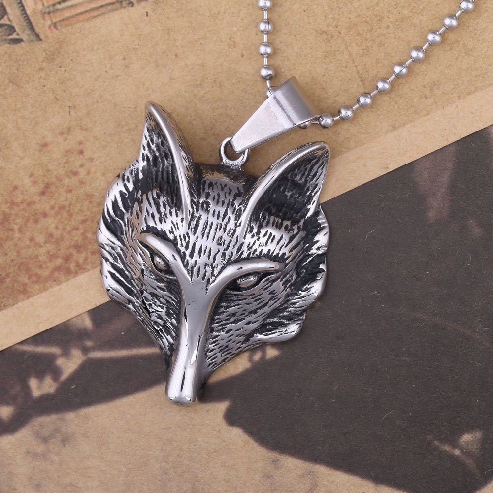 Fox Head Silver Stainless Steel Necklace for Men & Women - Trendy Gothic Jewelry with Adjustable Chain - Perfect for Halloween, Cosplay, and Everyday Fashion Accessories