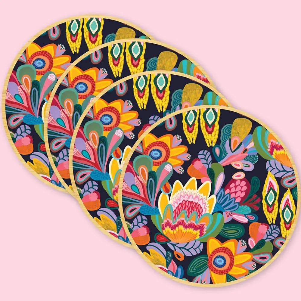 Fantasy Flora Wooden Coasters and Napkin Holder Set - Elegant Home Decor for Dining Table, Coffee Table, and Kitchen - Perfect for Parties, Weddings, and Daily Use
