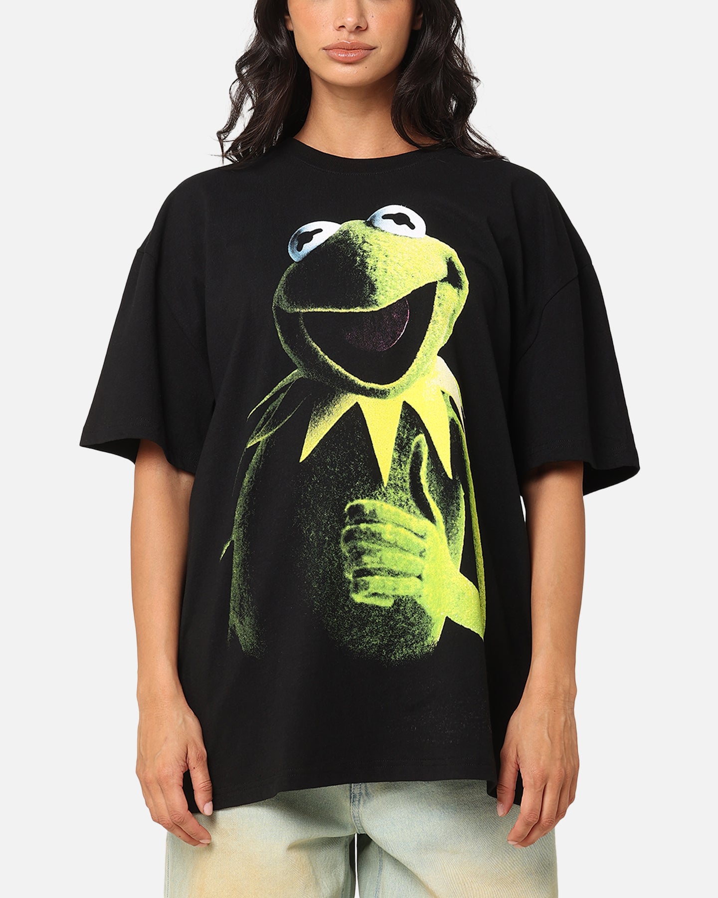 Vintage Disney The Muppets Kermit the Frog Heavy Cotton T-Shirt Black - Casual Wear, Cosplay & 90s Retro Fashion