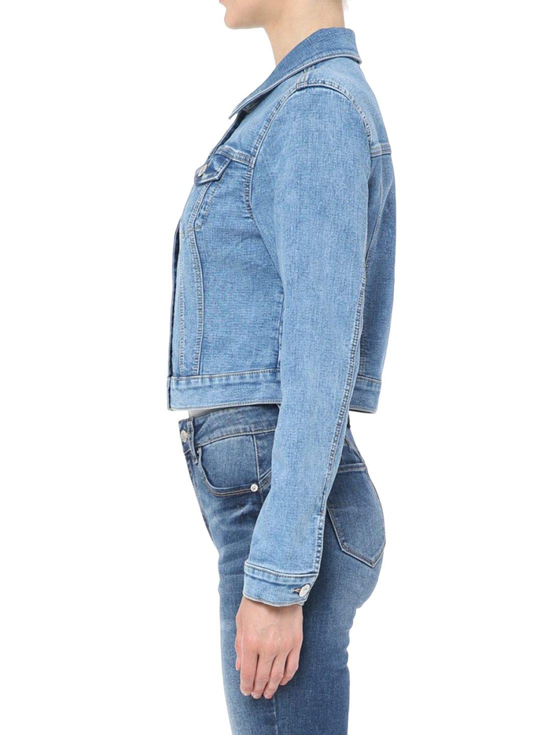 FashionMille Women's Stretchy Knit Comfortable Denim Jean Jacket - Casual Outerwear for Spring & Fall, Perfect for Daily Wear, Travel, and Outdoor Activities