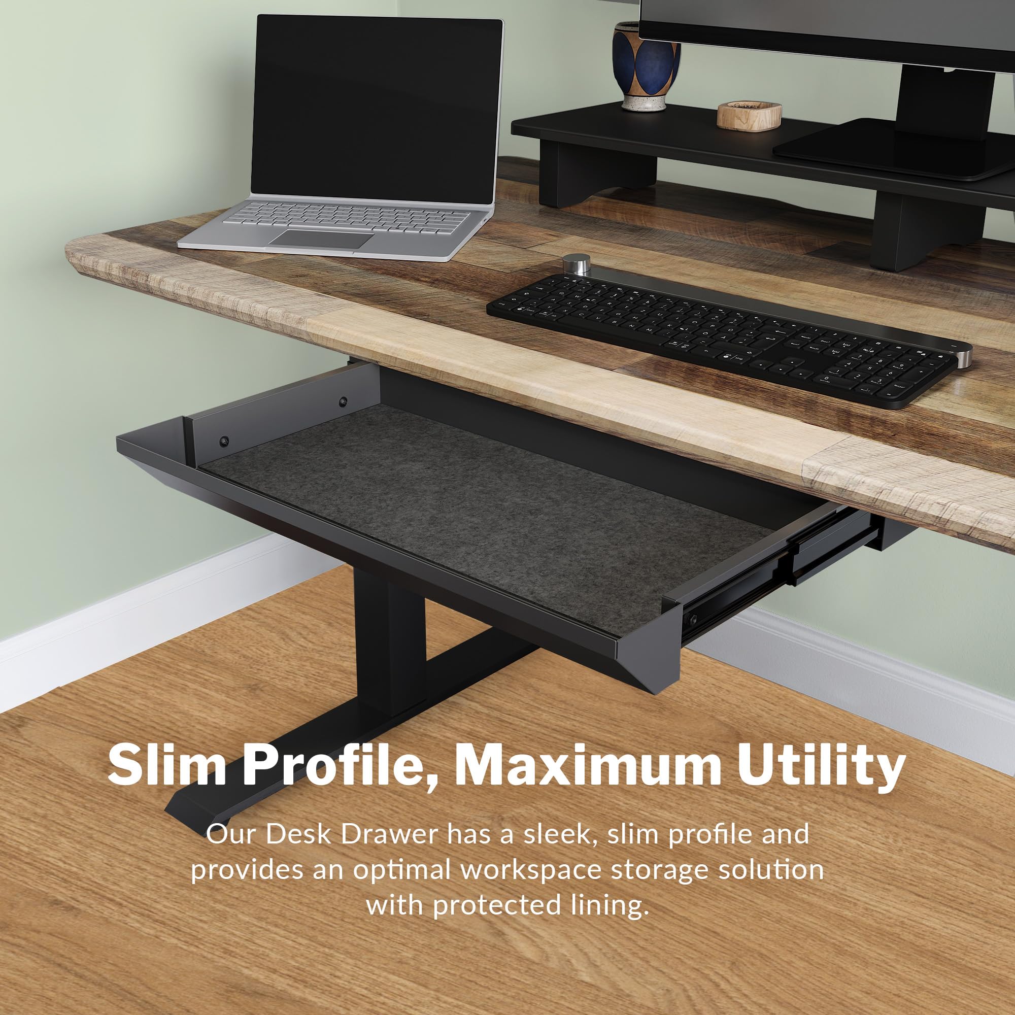 Slim Steel Under Desk Drawer - Undermount Storage Organizer for Standing Desks & Office Workstations - Space-Saving Desk Accessory (20.25
