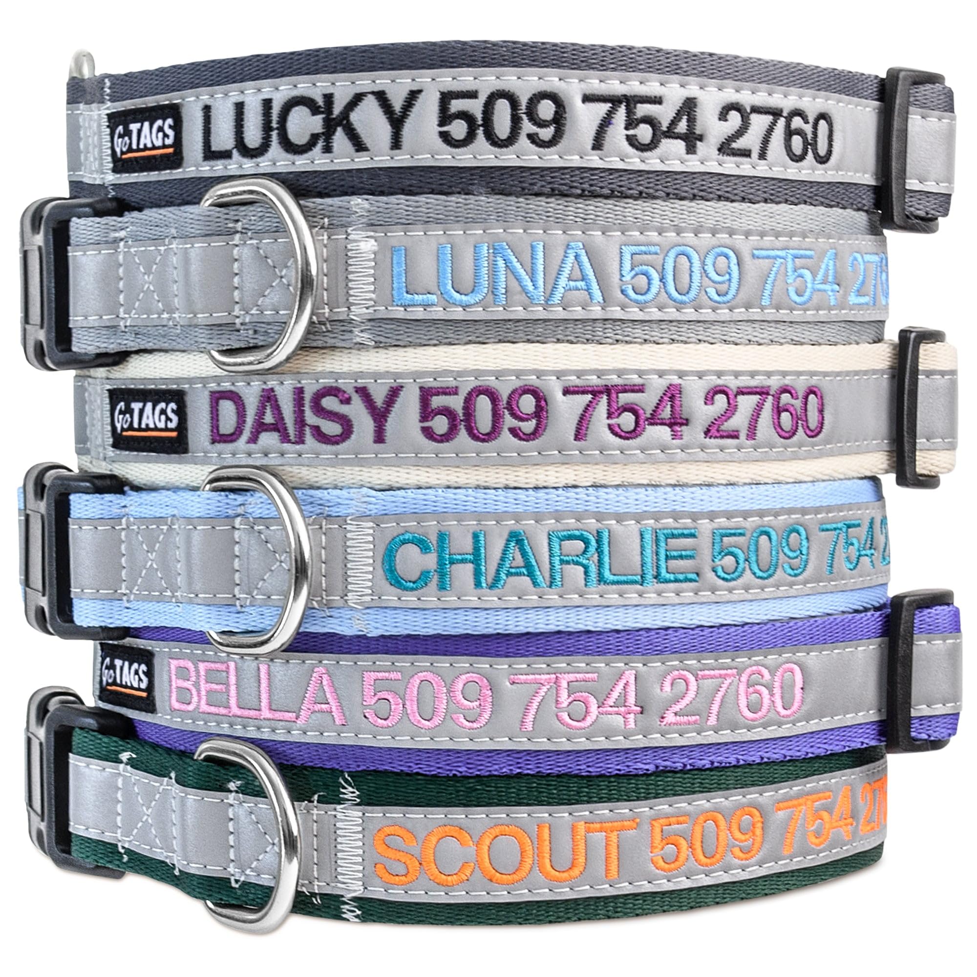 Custom Embroidered Reflective Dog Collar with Pet Name & Phone Number - Adjustable Safety Collar for Small, Medium & Large Dogs (Beige) | Perfect for Night Walks, Jogging & Outdoor Adventures