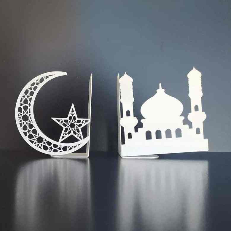 Islamic Home Decor - Mosque and Crescent Metal Bookends for Quran, Books & Shelves - Perfect for Muslim Prayer Room, Study Desk & Gift Giving