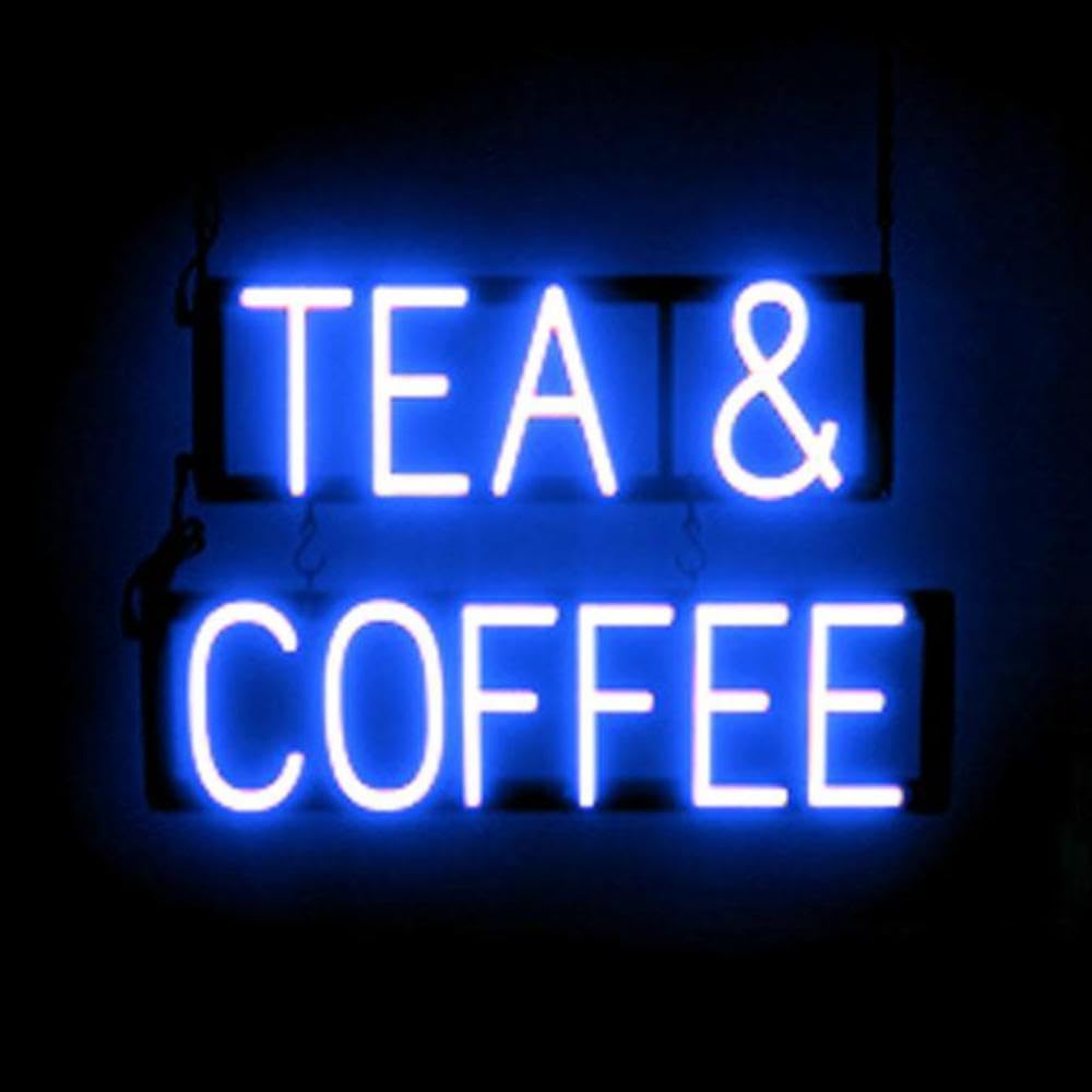 SpellBrite LED Neon Coffee Shop Sign - 22.7x15 Inch Blue Light Cafe Wall Decor for Tea & Coffee Bars, Restaurants and Coffee Lovers | Perfect for Coffee Shops, Home Cafes and Gift Giving