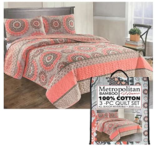 Metropolitan Bamboo 3-Piece Quilt Set - King Size Bedding with 1 Quilt & 2 Matching Pillow Shams | Breathable & Soft Bamboo Fabric | Perfect for Master Bedroom, Guest Room & Cozy Home Decor