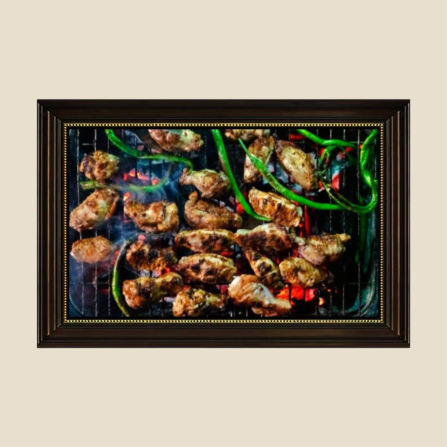 Grilled Charcoal Chicken Wings Canvas Wall Art - 24x36 Inch Retro Kitchen Decor Painting, Ready to Hang Framed Poster for Dining Room, Restaurant & Home Decor - Perfect for Food Lovers & BBQ Enthusiasts