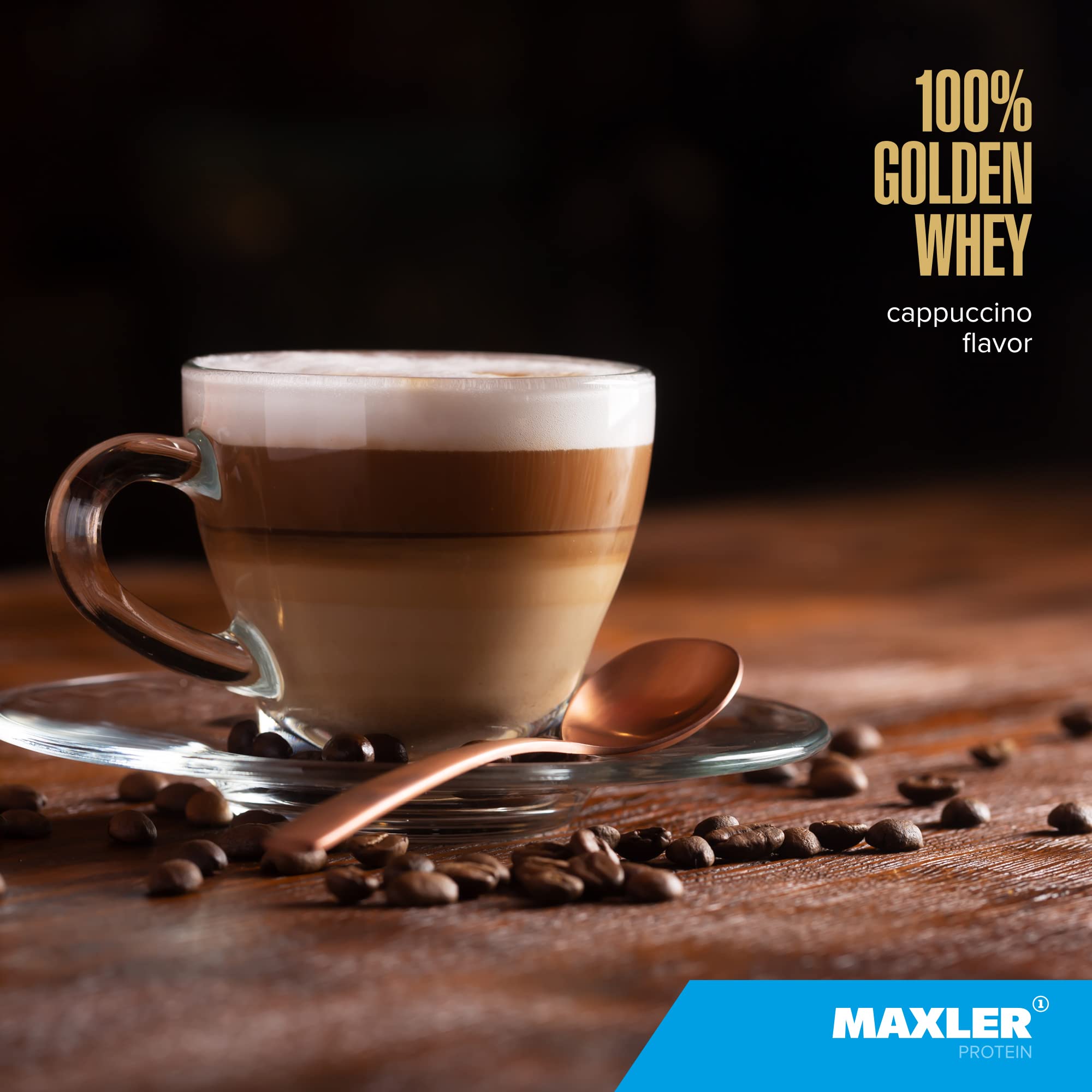 Maxler 100% Golden Whey Protein Powder - 23g Premium Protein per Serving with Hydrolysate, Isolate & Concentrate Blend - Fast Absorption for Pre, Post & Intra Workout Recovery - Cappuccino Flavor 5 lb - Ideal for Gym, Fitness & Muscle Building
