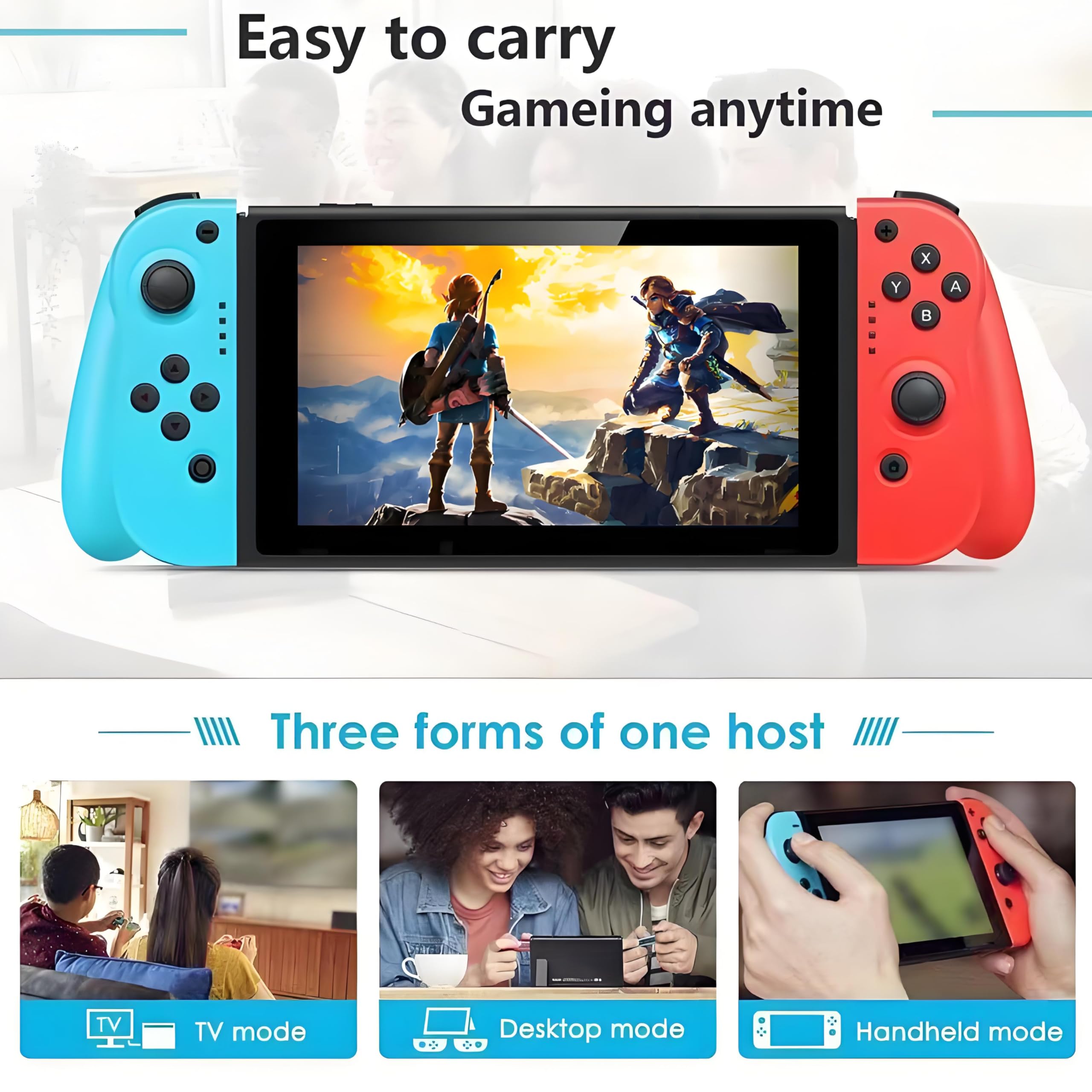 Wireless Bluetooth Controller for Nintendo Switch/Switch Lite/Switch OLED - Dual Shock Gamepad with 6-Axis Gyro & 400mAh Battery (Red & Blue) - Perfect for Mario Kart, Zelda & Multiplayer Gaming