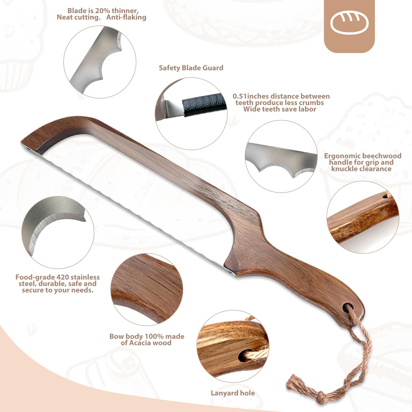**Best Sourdough Bread Knife for Easy Slicing - Wooden Bread Slicer & Bow Saw Cutter for Homemade Bread - Perfect for Baking Supplies & Artisan Loaves (Ideal for Kitchens, Bakeries & Home Bakers)**