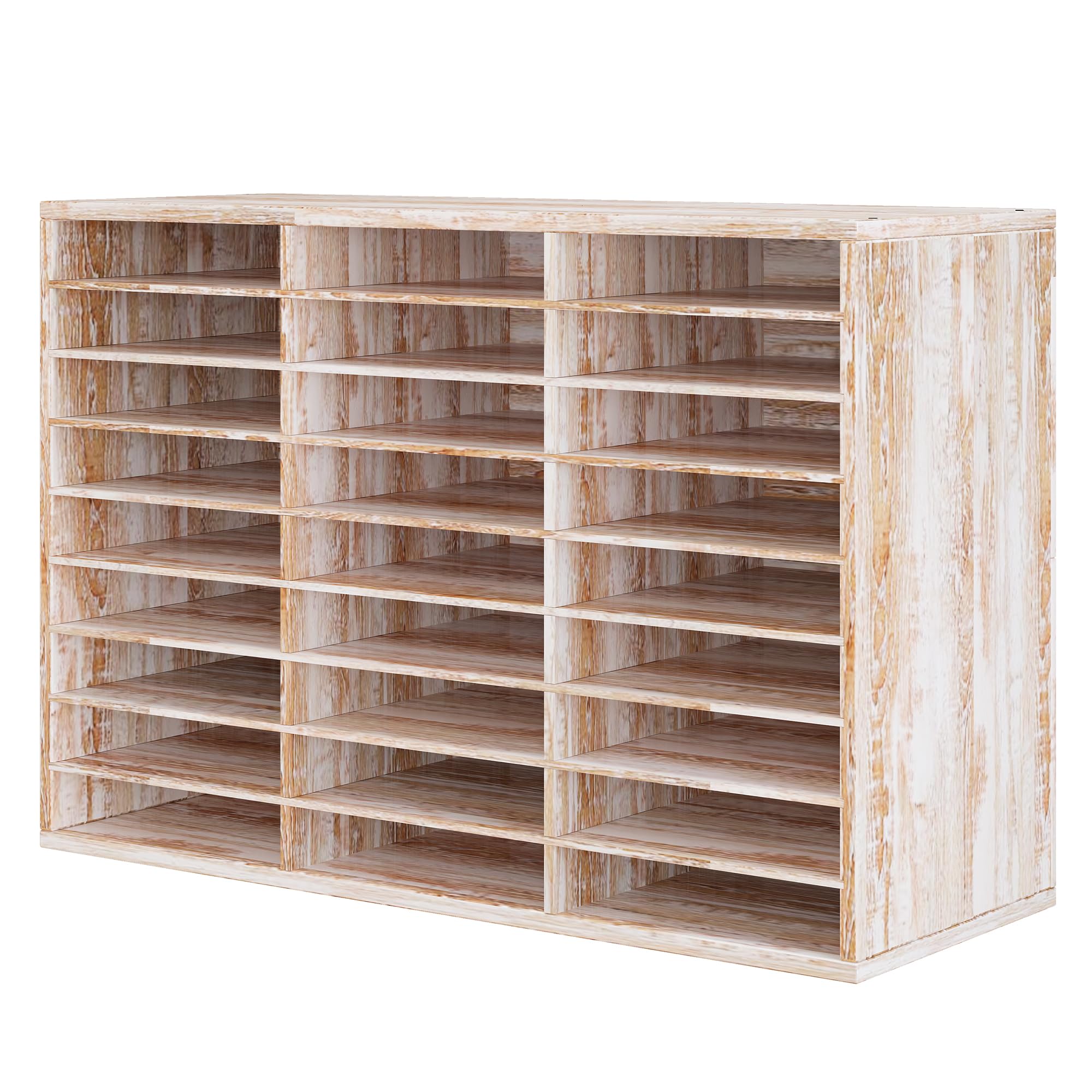 27-Slot Wooden Paper File Organizer for Desk - Large Retro White Mail Sorter for Office & Classroom - Perfect for Documents, Letters, and Office Supplies Organization