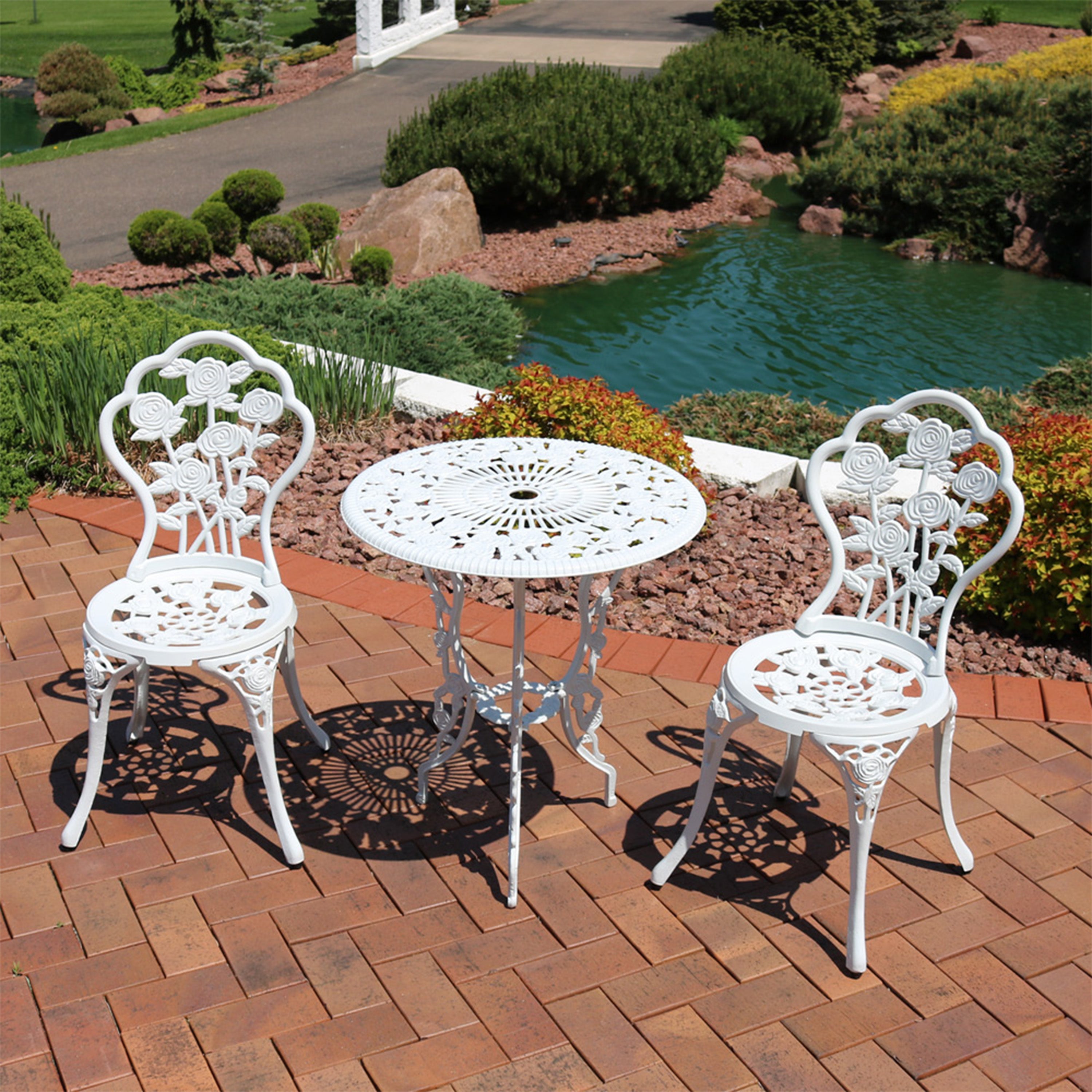 Sunnydaze 3-Piece Outdoor Cast Aluminum Patio Bistro Set - Durable Garden Furniture for Backyard, Balcony & Poolside Dining