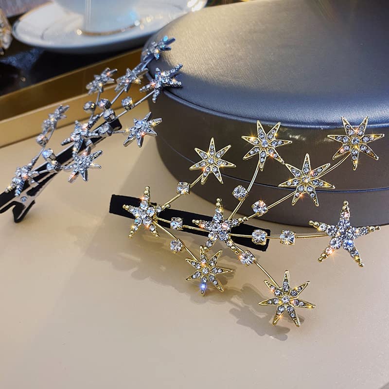 Shiny Rhinestone Star Hair Clips with Pearls for Girls - Gold & Silver Hair Accessories for Parties & Weddings