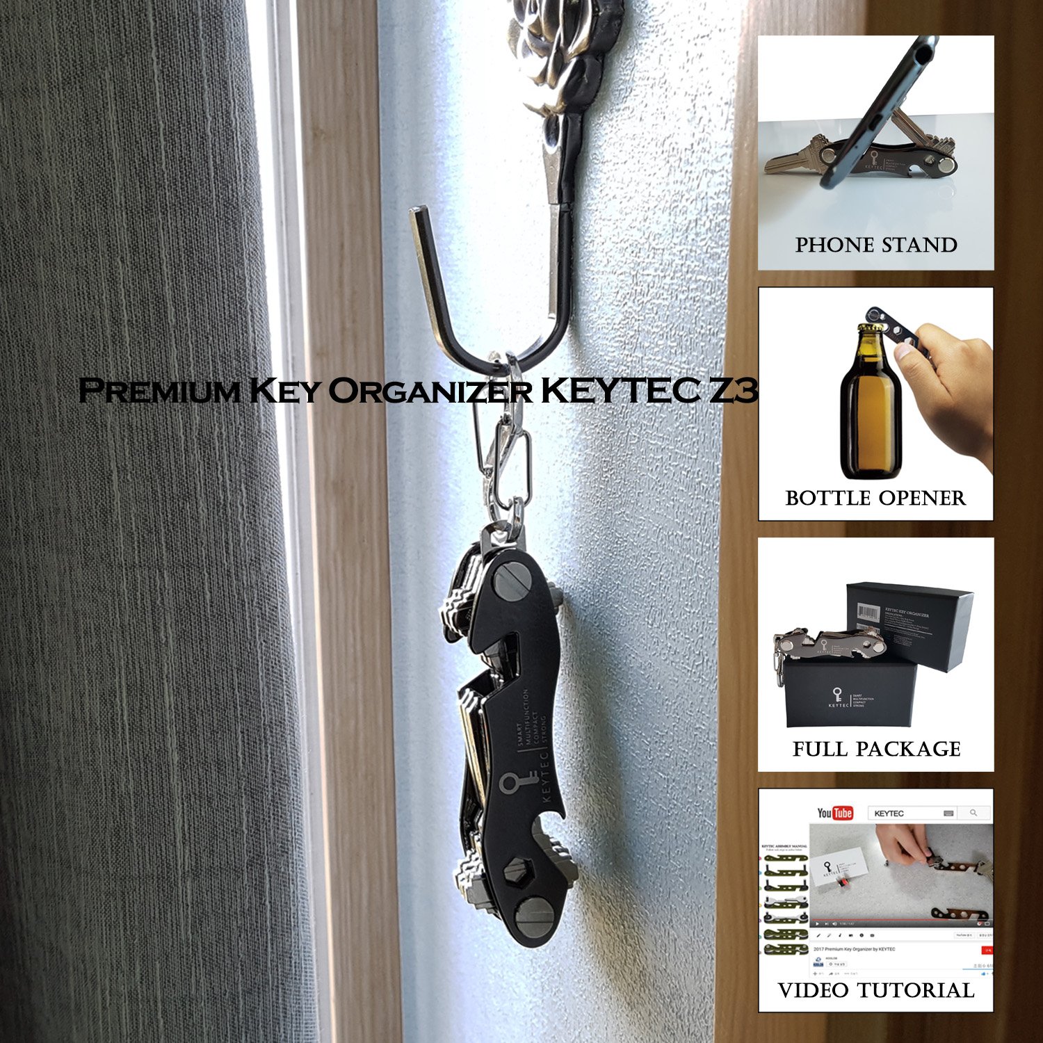 KEYTEC Compact Key Organizer - 12 Key Holder with Bottle Opener & Phone Stand - Perfect for Travel & Daily Use