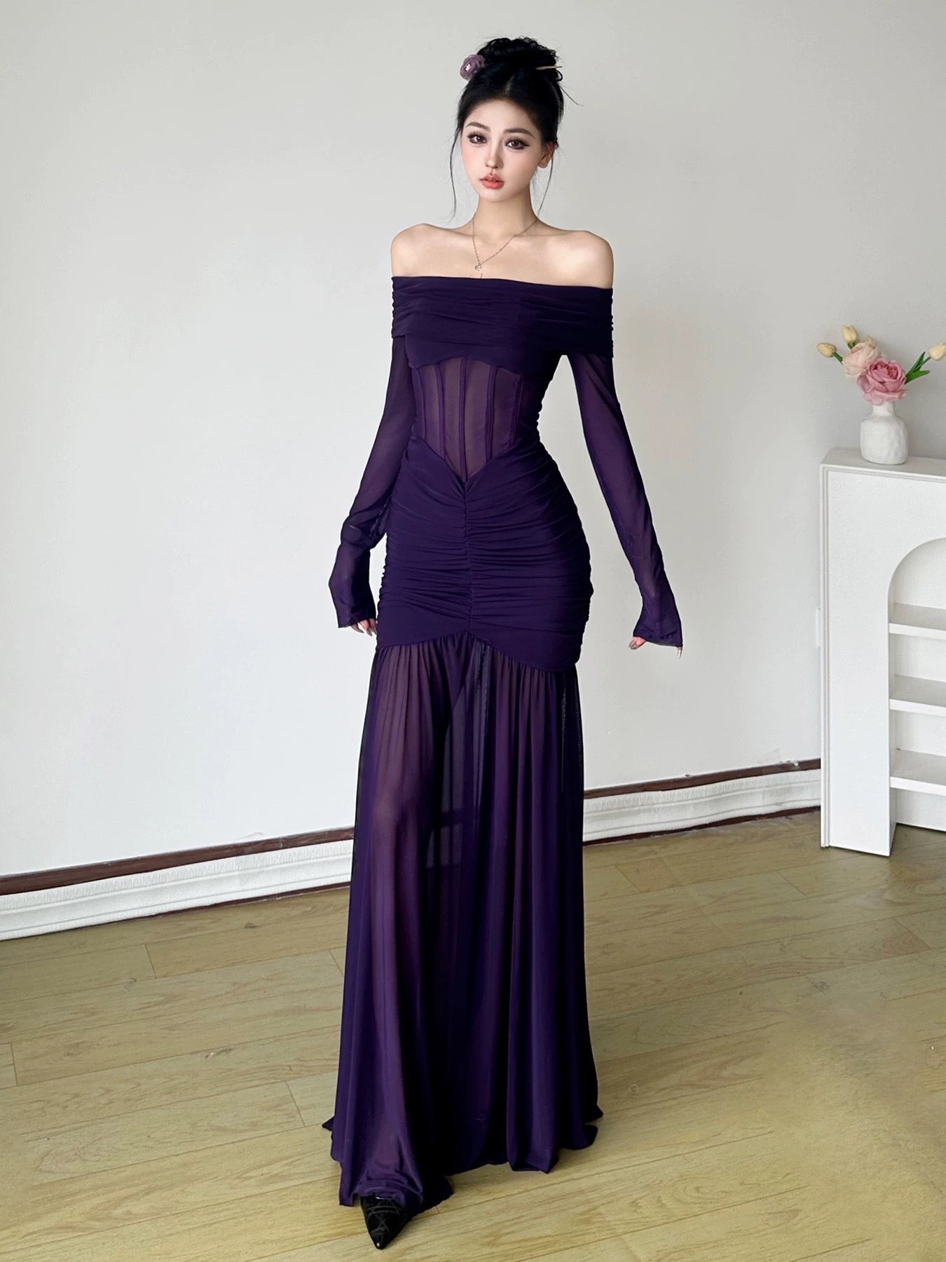 Elegant Off-the-Shoulder Purple Mermaid Prom Dress for Women - Formal Evening Gown J6166 | Perfect for Homecoming, Prom Night & Special Occasions