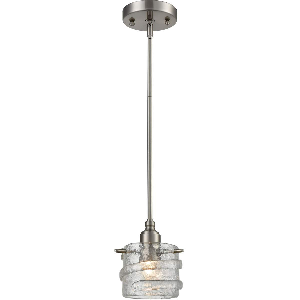 Handmade Glass and Metal Pendant Light Fixture - Clear Shade with Brushed Nickel Finish - E26 Base 60W (8 Inch) - Perfect for Kitchen Island, Dining Room, or Entryway Lighting
