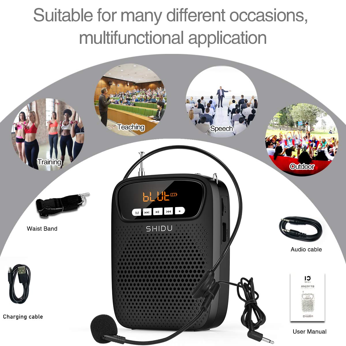 Portable 15W Mini Voice Amplifier with Bluetooth, FM Radio & MP3 - Rechargeable Wireless Speaker for Teachers, Tour Guides, Presentations & Outdoor Events