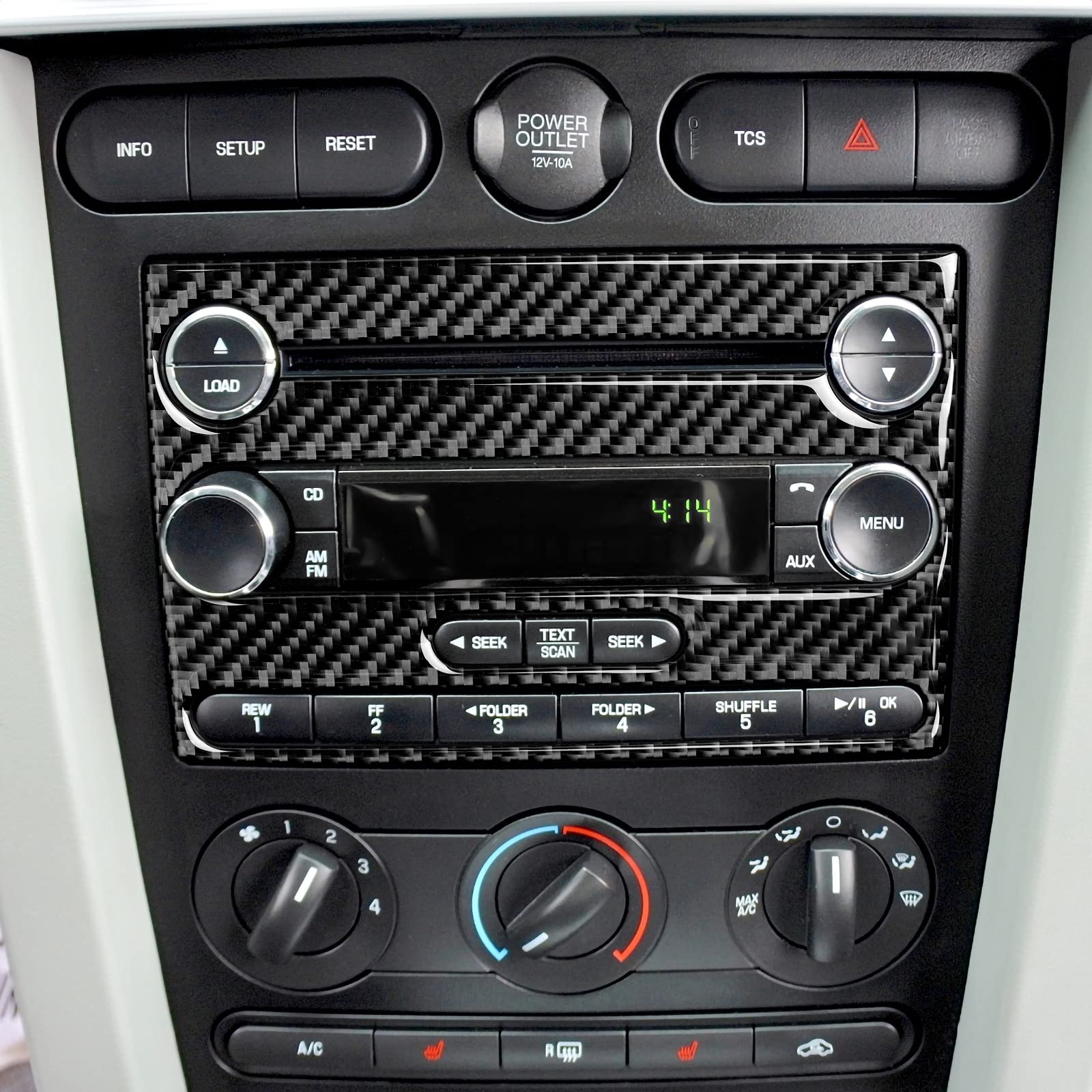 Premium Carbon Fiber Center Console CD Panel Sticker Cover for 2005-2009 Ford Mustang | Interior Trim Accessories | Perfect for Car Customization & Protection
