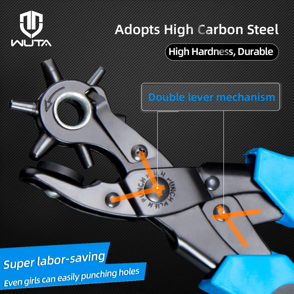 WUTA Leather Piercer Tool - 4mm 4 Teeth Diamond Hole Punch Pliers for Leather Craft, Handheld Silent Stitching Chisel & Pricking Iron - Perfect for Leatherworking, DIY Projects, Shoe/Bag Repair
