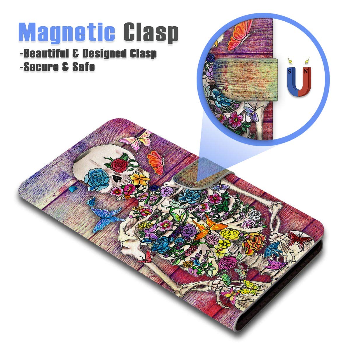 Sugar Skull Skeleton Flip Wallet Case for iPhone 11 - Slim Protective Phone Cover with Card Slots | Perfect for Everyday Use, Travel & Hands-Free Convenience