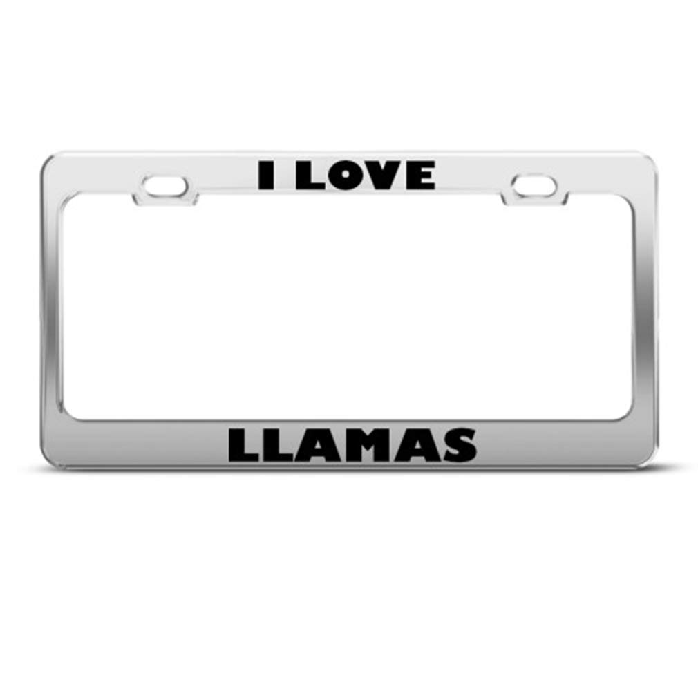 Speedy Pros Metal License Plate Frame - I Love Llamas Car Accessory - Chrome 2 Hole Design - Durable & Stylish for Cars, Trucks & SUVs - Perfect for Animal Lovers & Unique Vehicle Customization