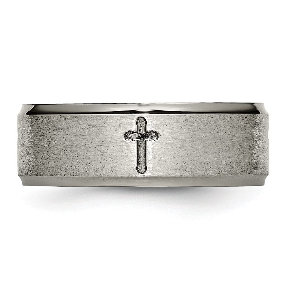 Diamond2Deal Titanium 8mm Cross Brushed & Polished Wedding Band Ring for Men - Durable & Hypoallergenic Mens Jewelry for Weddings, Anniversaries & Everyday Wear