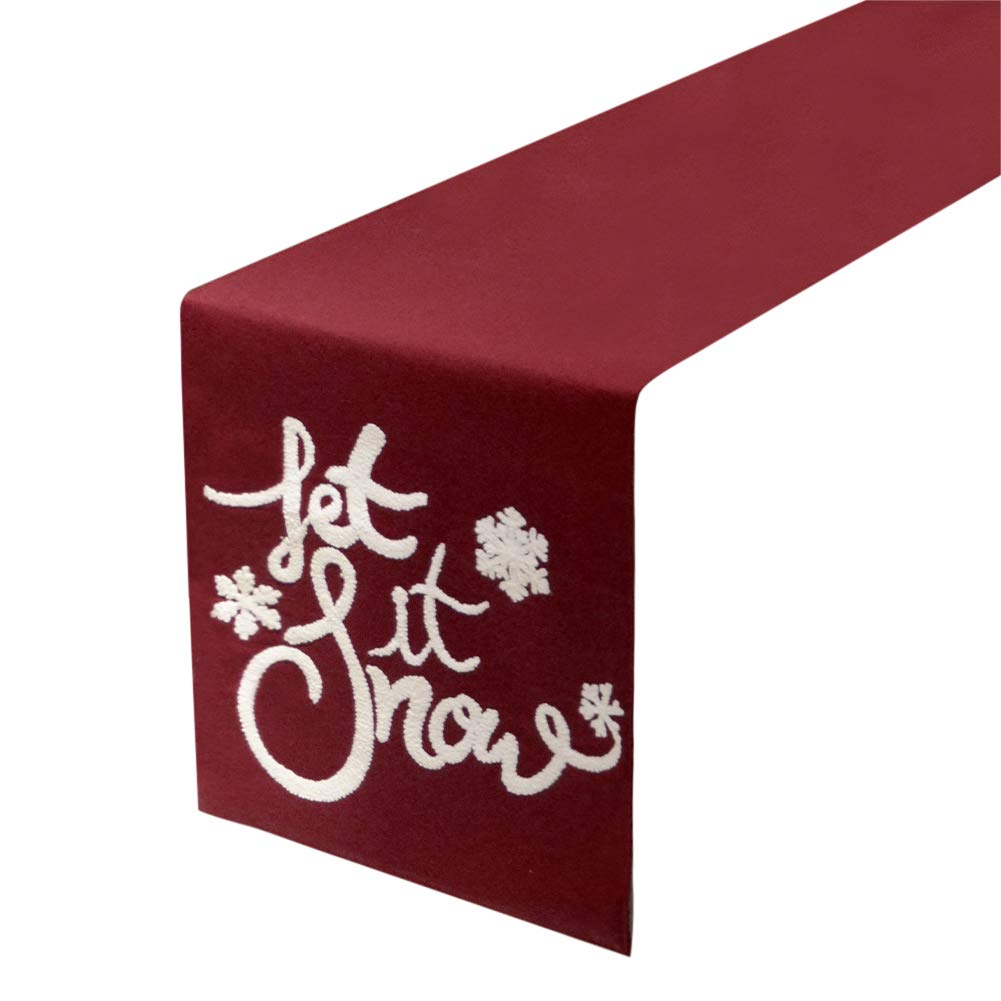 Christmas Table Runner - Embroidered Holiday Table Decor for Christmas Party, Dining Table, Fireplace & Home Decor - 14 x 72 Inch Red Festive Tablecloth Runner