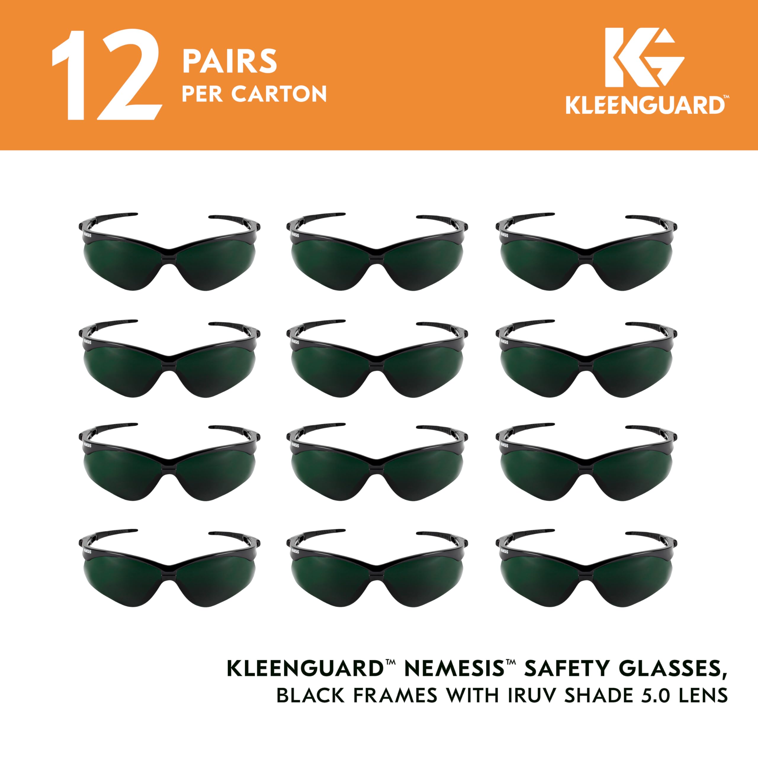 KleenGuard V30 Nemesis Safety Glasses (25671) - UV & IR Protection Shade 5.0 Lenses, Black Frame, 12 Pairs/Case - Ideal for Welding, Construction & Industrial Work