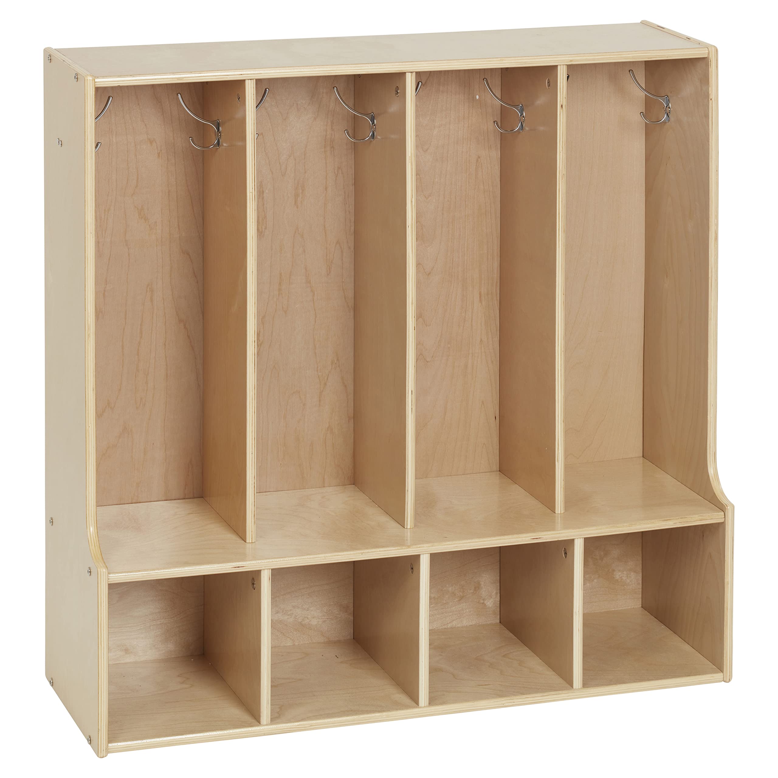 ECR4Kids Natural Wood 4-Section Toddler Coat Locker with Bench - Kids Furniture for Daycare, Preschool & Home Entryway Organization