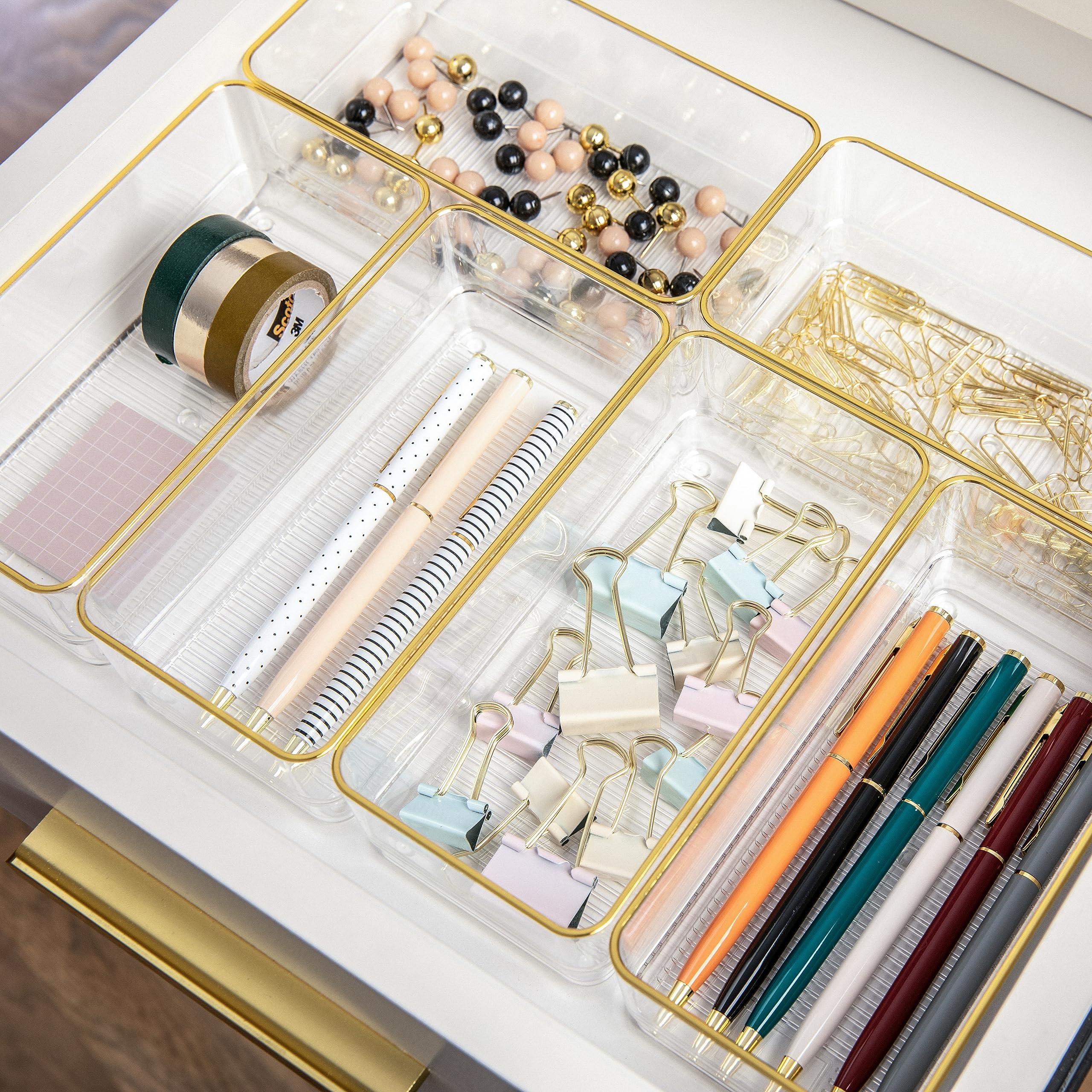 Martha Stewart Kerry Plastic Stackable Office Desk Drawer Organizers, 6