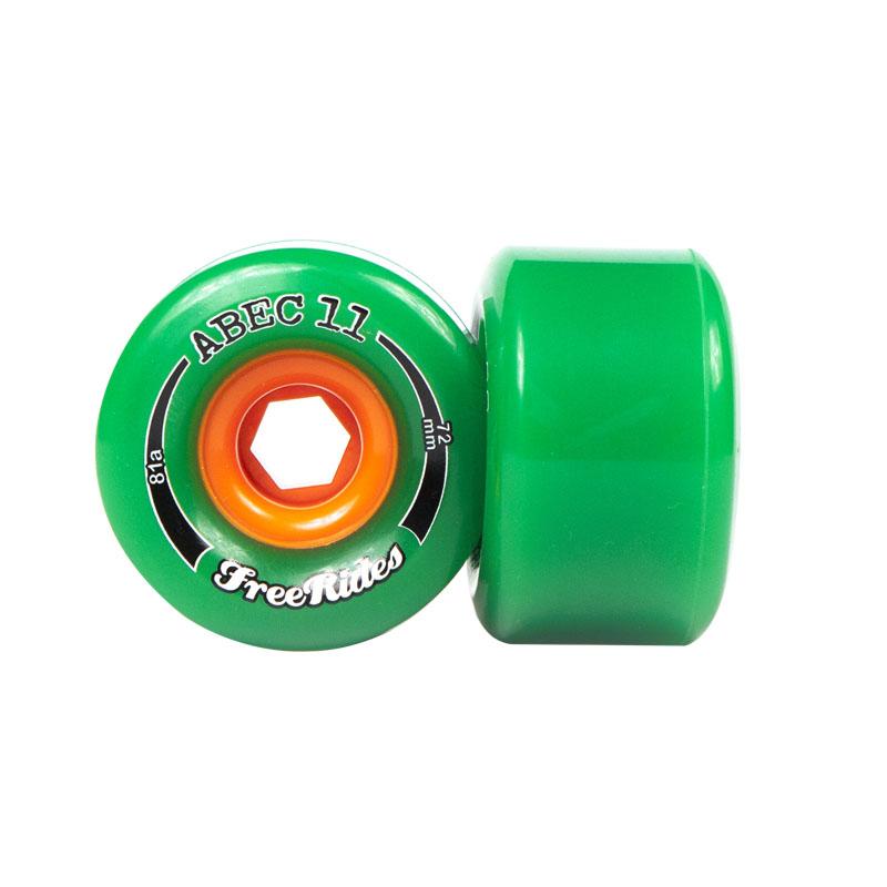 ABEC 11 Classic Freerides 72mm Green Skateboard Wheels - 4 Pack Set for Smooth Cruising & Freeride Longboarding