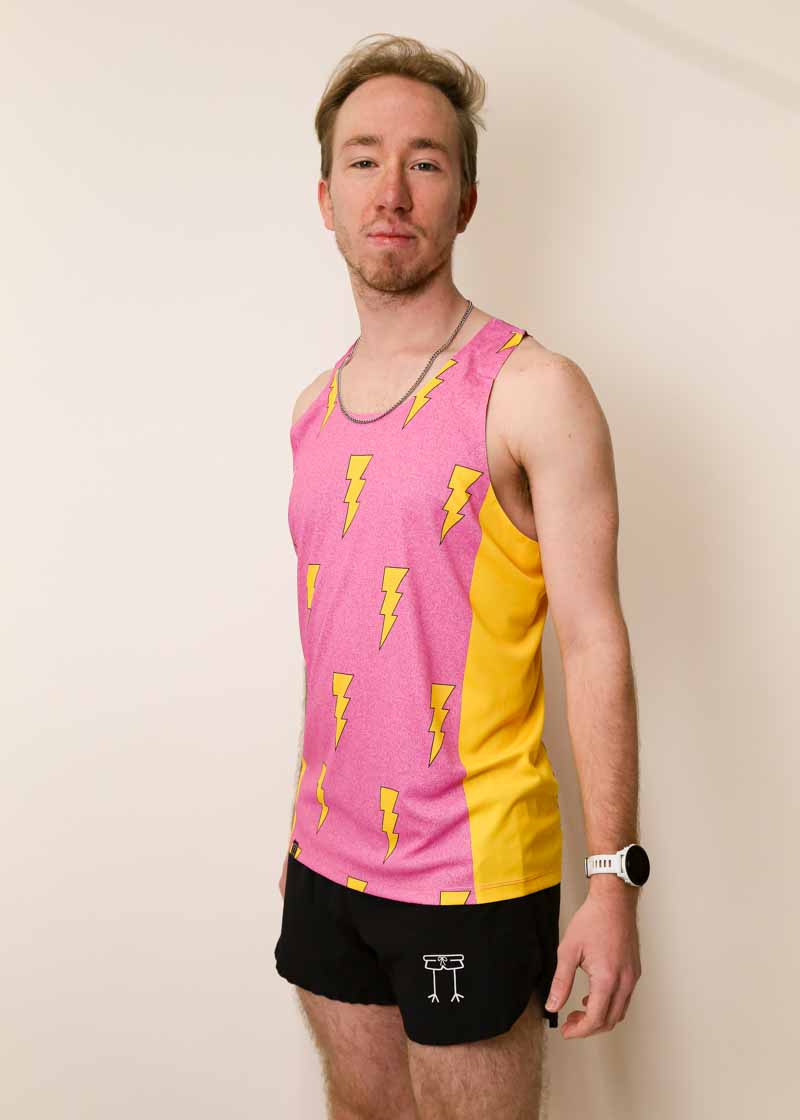 Men's Pink Bolts Performance Singlet - Breathable Workout Tank Top for Gym & Running - Ideal for CrossFit, Weightlifting & Athletic Training