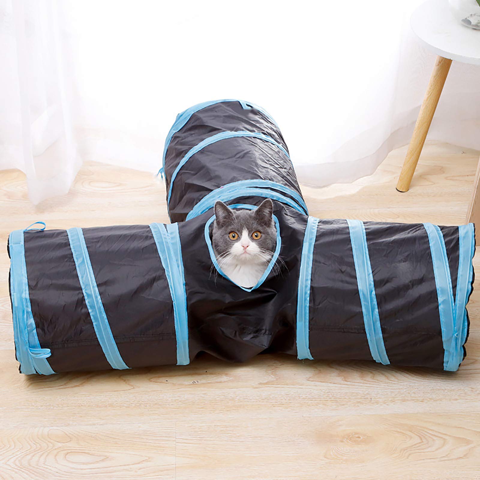 iCAGY Cat Tunnels for Indoor Cats - Interactive Rabbit Tunnel Toy for Kittens, Puppies & Small Pets - Crinkle Collapsible Pop-Up 3-Way Play Tunnel (Black) - Perfect for Playtime, Exercise & Hide-and-Seek Games
