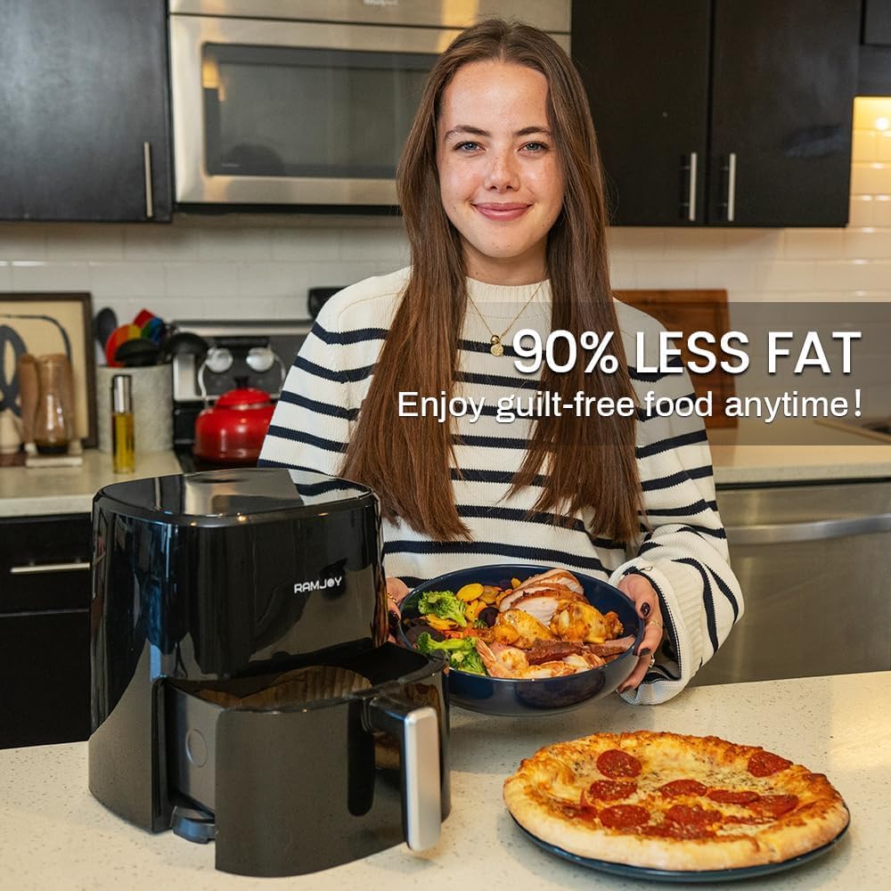 3.8QT Digital Air Fryer for 1-2 People - 8-in-1 Functions (Air Fry, Roast, Bake, Broil) with Preheat & Shake Reminder, Nonstick Dishwasher-Safe Basket - Compact Black Air Fryer for Healthy Cooking, Small Kitchen & Apartment Living