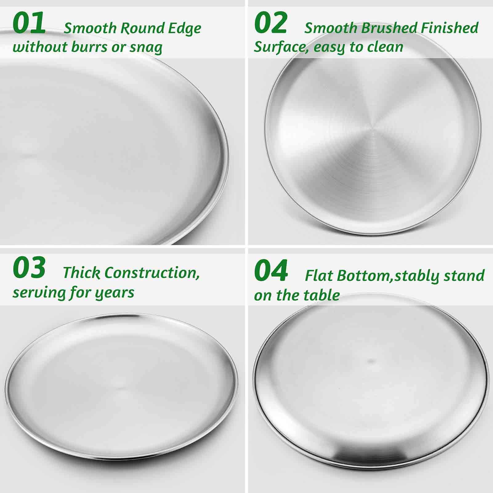 Stainless Steel Toddler Plates for Kids - 8 Inch Round Dinner & Salad Plates, Safe & Healthy, Heavy Duty & Dishwasher Safe - Perfect for Camping, Outdoor Parties, Picnics & Family Meals - Set of 6