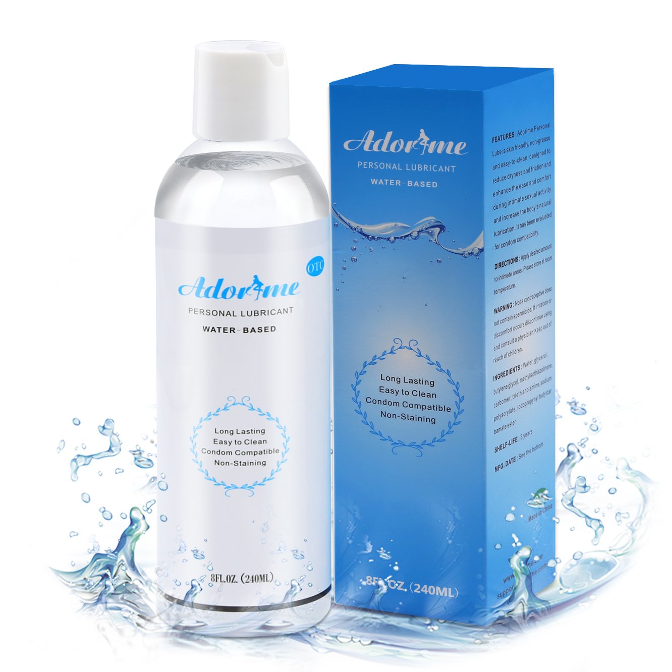 Adorime Water-Based Personal Lubricant for Women & Men - Long-Lasting Sex Lube for Vaginal Dryness, Anal Play & Adult Toys - Condom Compatible - 8 oz - Perfect for Couples, Solo Play & Enhanced Intimacy