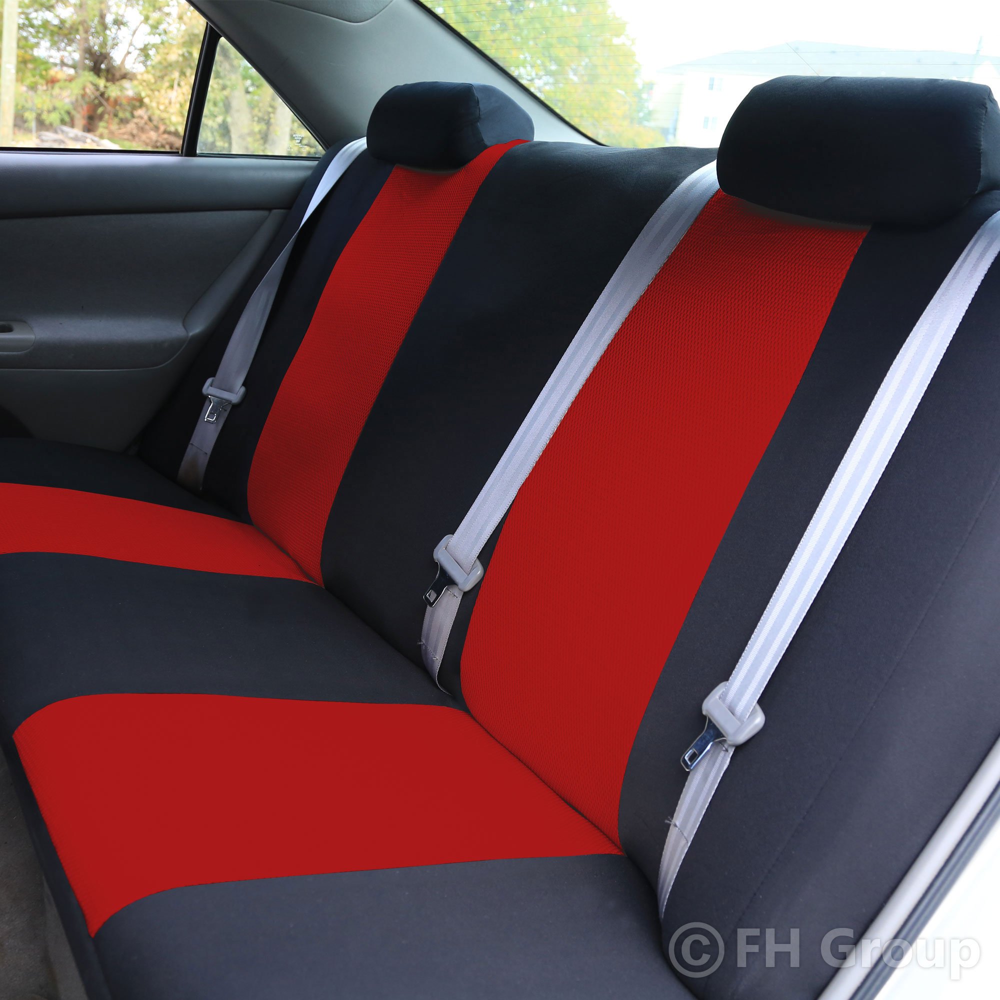 FH Group Universal Car Seat Covers - Red Cloth Full Set for SUV, Sedan, Van | Driving Comfort