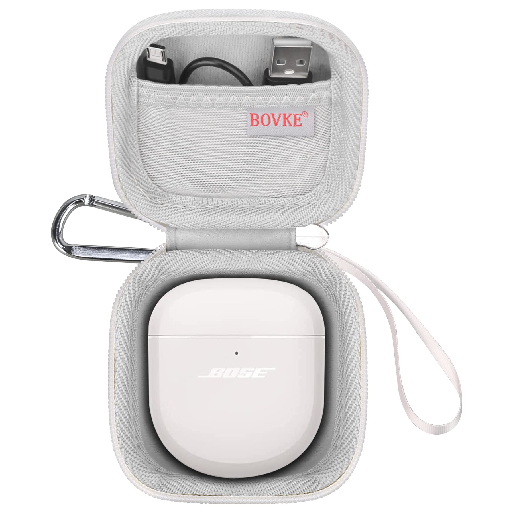 BOVKE Protective Carrying Case for Bose QuietComfort Earbuds II, QC Earbuds 2, QuietComfort Ultra & Ultra Open Earbuds - Compact Travel Storage with Cable & Eartip Pocket - Soapstone Gray (Ideal for Gym, Travel & Daily Commute)