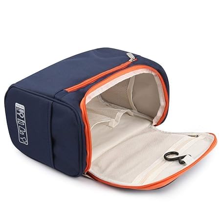 Keetly Cosmetic Makeup Storage Organizer - Travel Toiletry Bag with Hook & Dual Zipper for Women | Elegant Dark Blue Makeup Pouch | Perfect for Travel, Home Organization & Daily Grooming Kit