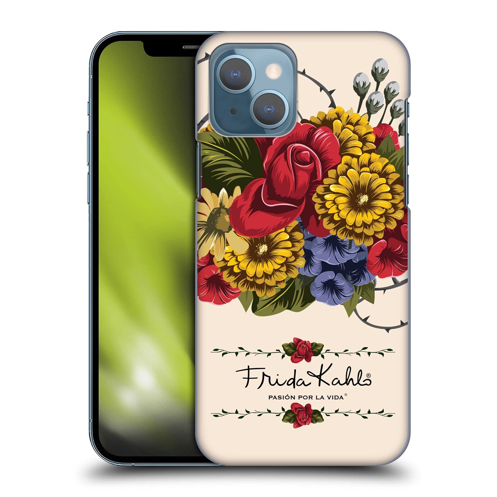 Officially Licensed Frida Kahlo Vine Red Floral Hard Back Phone Case - Compatible with Apple iPhone 13 - Durable Protective Cover - Artistic Gift for Women - Perfect for Everyday Use & Special Occasions