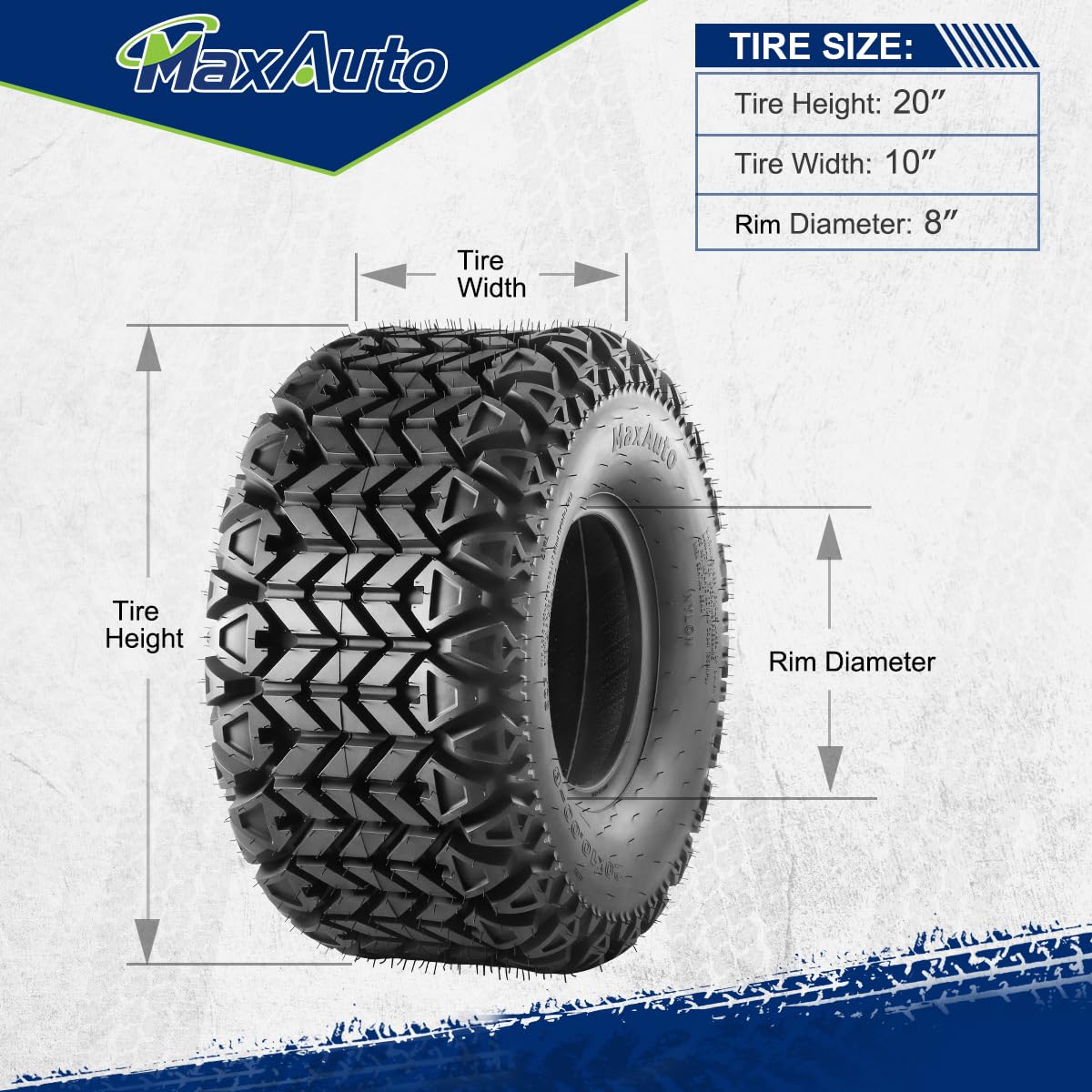 MaxAuto AT20X10-8 All-Terrain ATV Tires - 20x10x8 4-Ply Tubeless Replacement Tires for Lawn Mowers, Golf Carts & Tractors (2-Pack) - Perfect for Off-Road Adventures, Yard Work & Farm Use