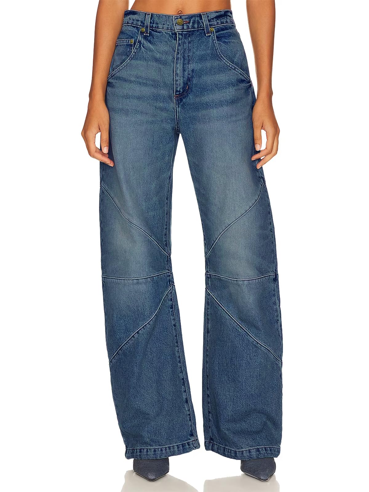 PLNOTME Women's High Waisted Barrel Jeans - Casual Loose Boyfriend Wide Leg Denim Pants for Everyday Wear, Street Style & Office Outfits