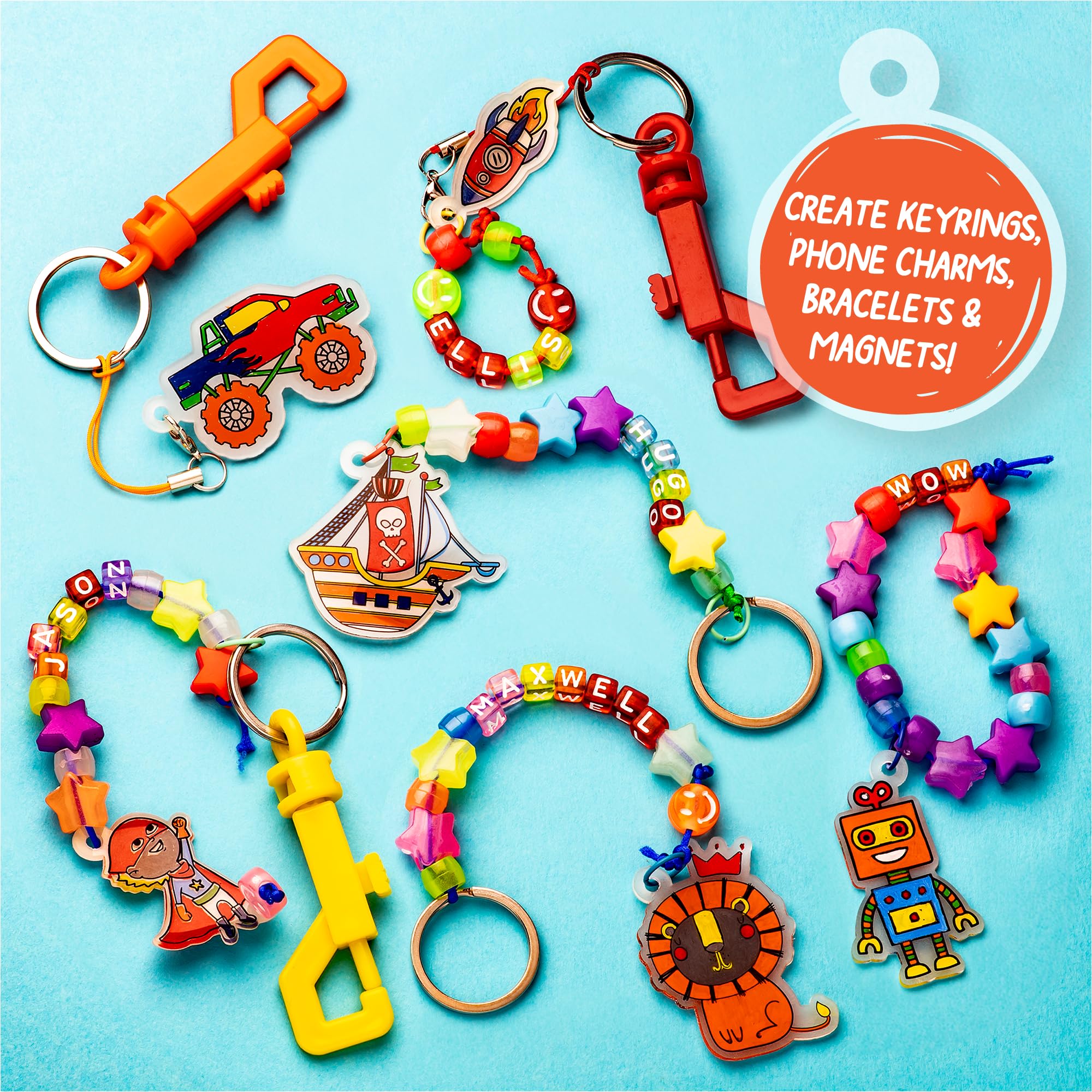 Original Stationery Art Adventure Shrink It Studio - DIY Keychain Maker Kit with 110+ Pieces for Kids & Boys to Create Custom Charms | Fun Shrink Art Craft Set for Birthday Gifts, Party Favors & Creative Playtime